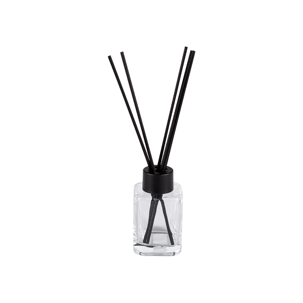 HJ-RX2248 firkantet diffuserflaske med plastlokk med skruhals og matt svart fiberklistremerke