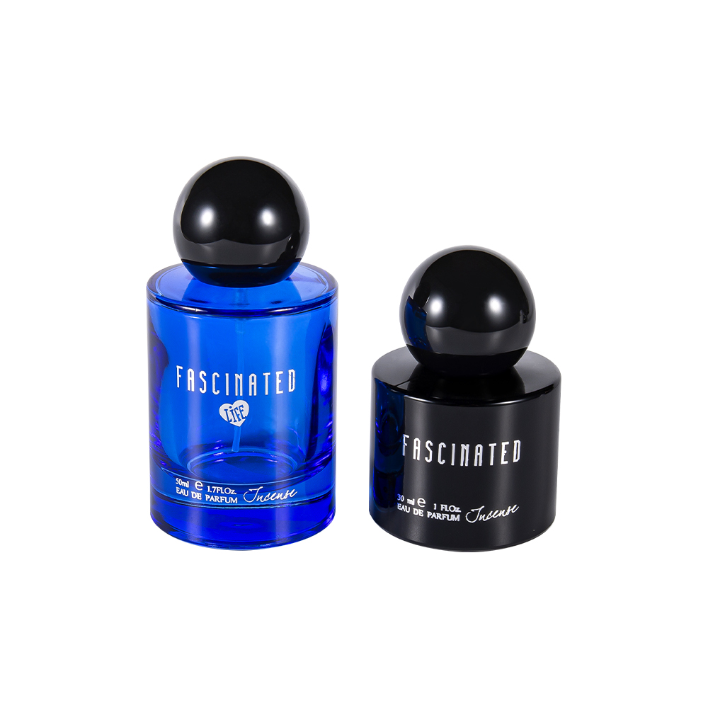 GC4748-WJ2537 30 ml sylindrisk belagt gullfolie glass parfymeflaske med sfærisk ABS PP plasthette