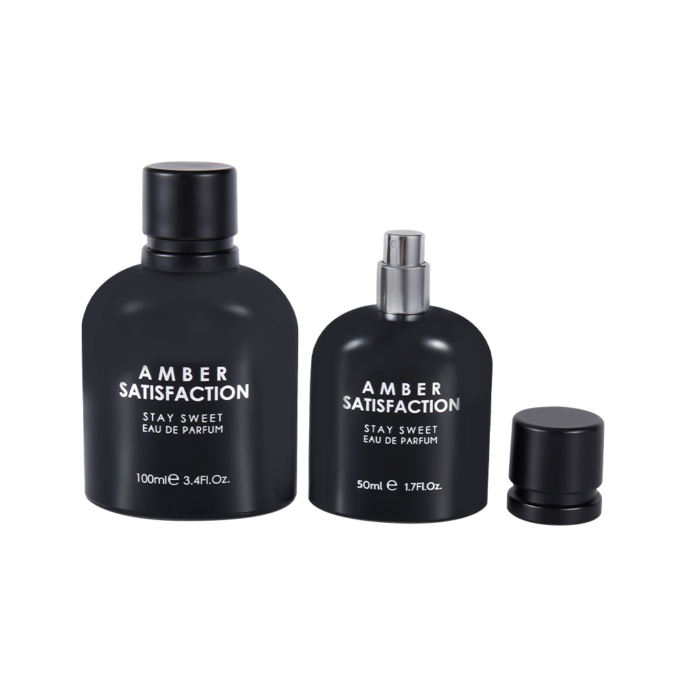 GC3849-WJ176 50 ml fargebelagt lys svart trykt parfymeflaske i glass med ABS PP plasthette