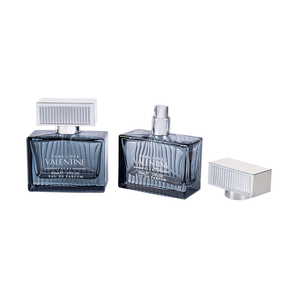 KY1111-WJ2092 50 ml vertikal stripe glass parfymeflaske med UV ABS plastdekselstripe