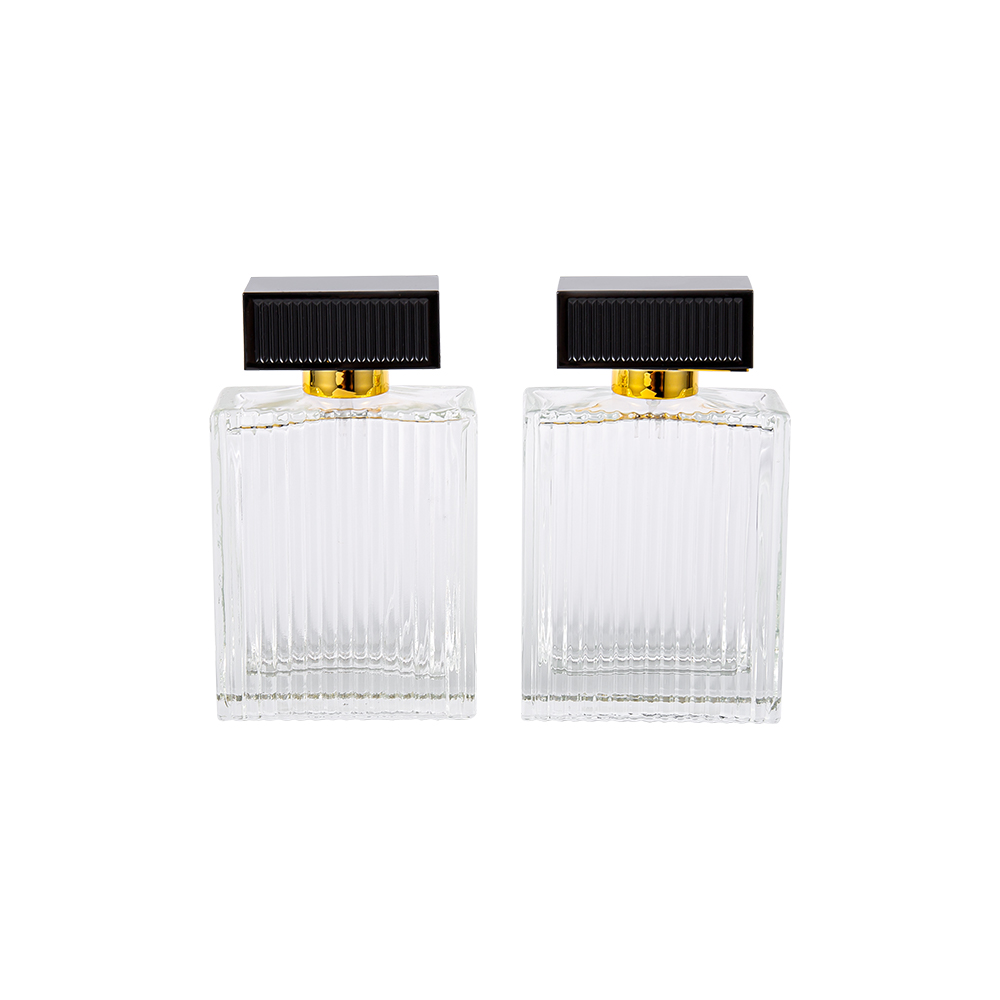 KY1112-WJ2092 100 ml vertikale striper parfymeflaske av glass med magemuskler av plastdekselstriper