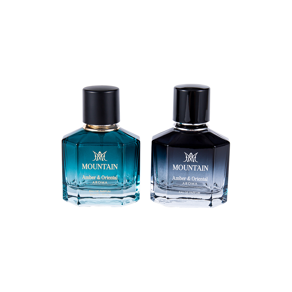 GC4030-WJ2099 50ml glass parfymeflaske med belegg utskrift og varmstemplingstape PP Abs UV parfymehette