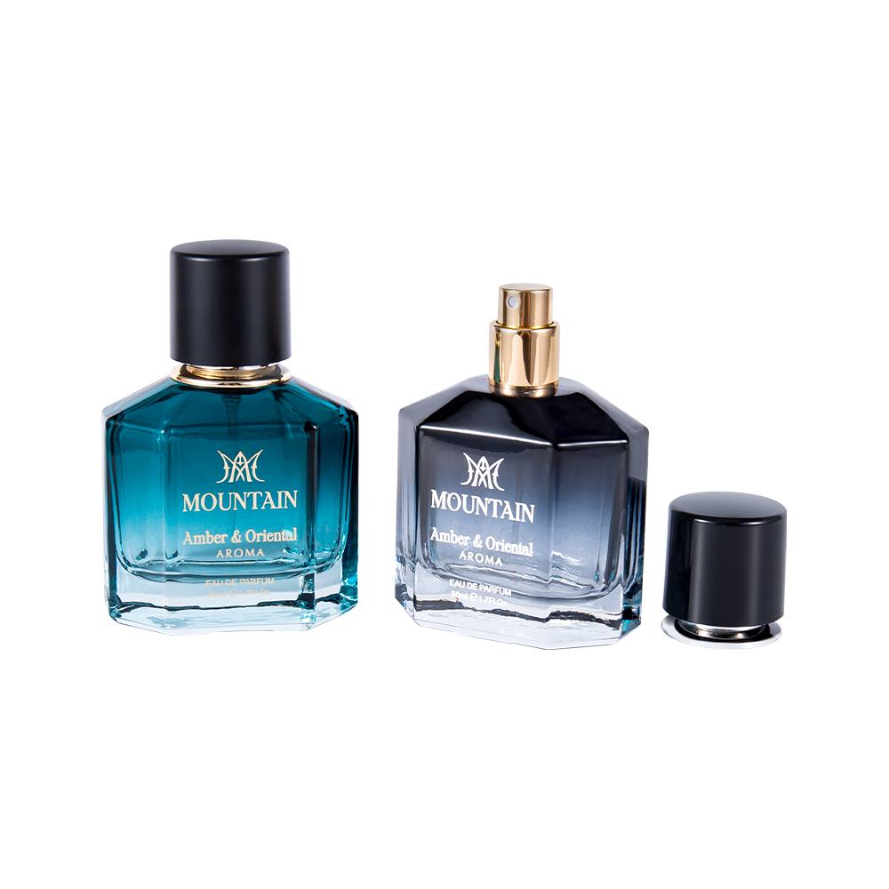 GC4030-WJ2099 50ml glass parfymeflaske med belegg utskrift og varmstemplingstape PP Abs UV parfymehette