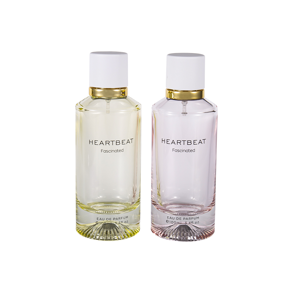 GC4406-WJ2326 100 ml mønstret bunnparfymeflaske med hvit parfymehette og stor aluminiumsring